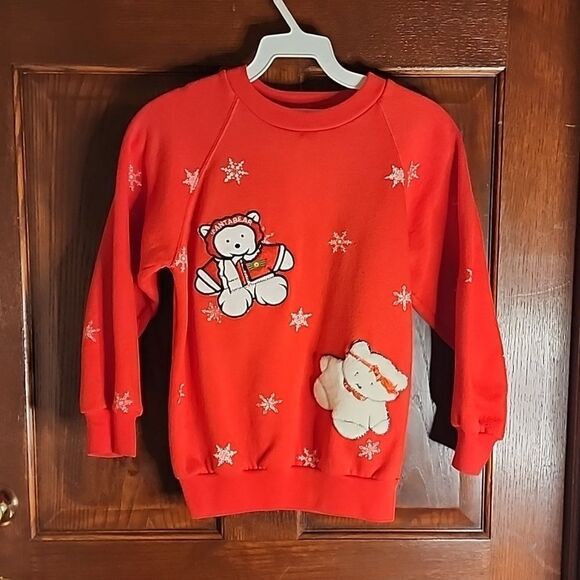 Vintage Girls Red Santa Bear Christmas Holiday Sweater (M) 10-12 Late 198… - Picture 1 of 8